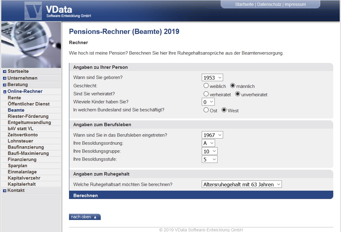 Beamtenpension: Beamte später in Pension, Pensionsrechner