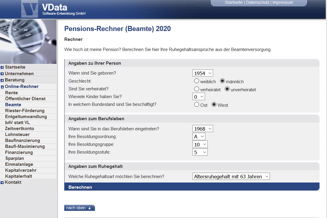 Beamtenpension Beamte Spater In Pension Pensionsrechner